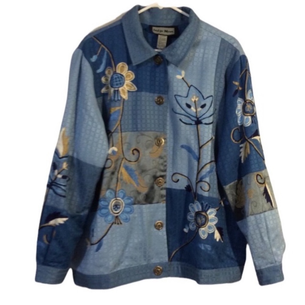 INDIGO MOON Embroidered Patchwork ARTISTIC Jacket Blazer Size LARGE